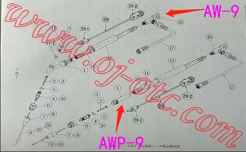 OTC氬弧焊槍AWP-9和AW-9分解圖